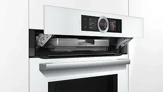 Духовой шкаф с микроволнами и паром Bosch HNG6764W6 электрический, шириной 59.4 см, белый, пиролитическая очистка 3