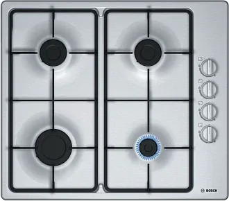 Газовая варочная панель Bosch PBP6C5B62Q на 4 конфорки, шириной 58 см, нержавеющая сталь