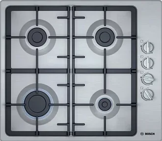Газовая варочная панель Bosch PBP6C5B92L на 4 конфорки, шириной 58 см, нержавеющая сталь