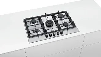 Газовая варочная панель Bosch PCQ7A5B90 на 5 конфорки, шириной 75 см, нержавеющая сталь 5