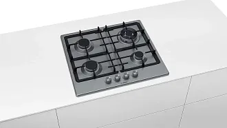 Газовая варочная панель Bosch PGH6B5O93R на 4 конфорки, шириной 58.2 см, нержавеющая сталь 2
