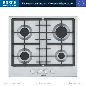 Газовая варочная панель Bosch PGP6B5O93R на 4 конфорки, шириной 58.2 см, нержавеющая сталь