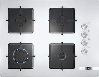 Газовая варочная панель Bosch POP7C2O12O на 4 конфорки, шириной 67 см, белый